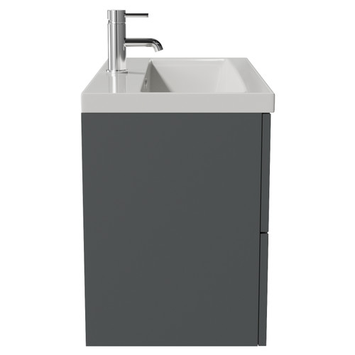 Avant Satin Grey 800mm Wall Mounted 2 Drawer Vanity Unit with Glide Basin Side View