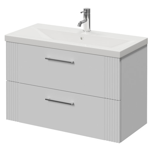 Avant Satin White 800mm Wall Mounted 2 Drawer Vanity Unit with Glide Basin Right Hand View