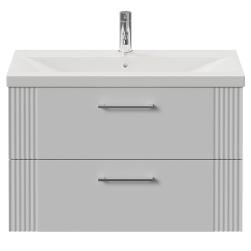 Avant Satin White 800mm Wall Mounted 2 Drawer Vanity Unit with Glide Basin Front View