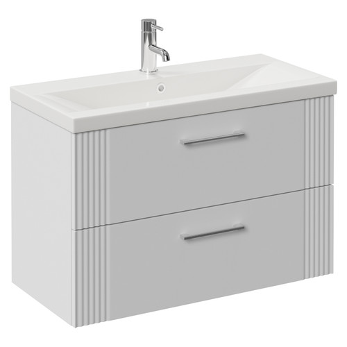 Avant Satin White 800mm Wall Mounted 2 Drawer Vanity Unit with Glide Basin Left Hand View