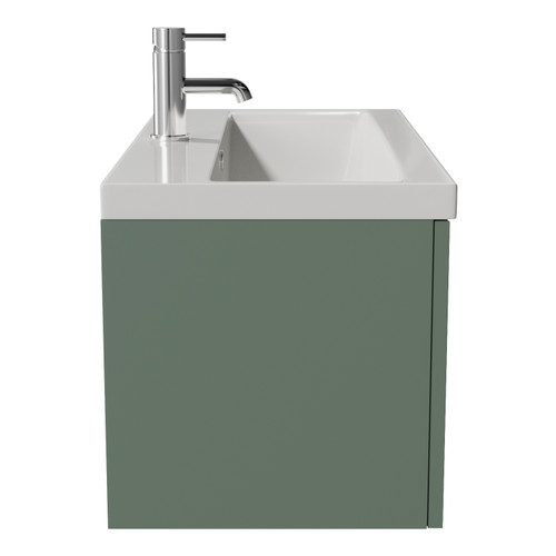 Avant Satin Green 800mm Wall Mounted Single Drawer Vanity Unit with Glide Basin Side View