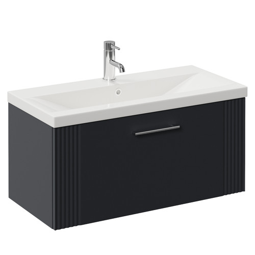 Avant Satin Anthracite 800mm Wall Mounted Single Drawer Vanity Unit with Glide Basin Left Hand View