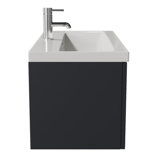Avant Satin Anthracite 800mm Wall Mounted Single Drawer Vanity Unit with Glide Basin Side View
