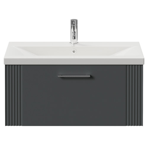 Avant Satin Grey 800mm Wall Mounted Single Drawer Vanity Unit with Glide Basin Front View