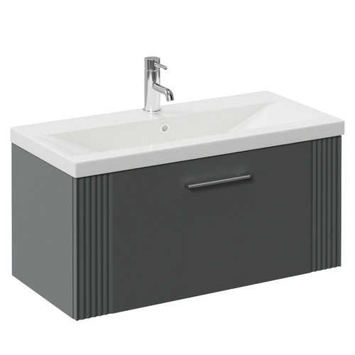Avant Satin Grey 800mm Wall Mounted Single Drawer Vanity Unit with Glide Basin Left Hand View