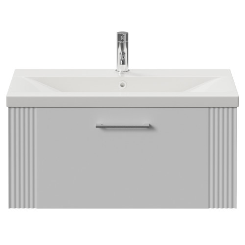 Avant Satin White 800mm Wall Mounted Single Drawer Vanity Unit with Glide Basin Front View