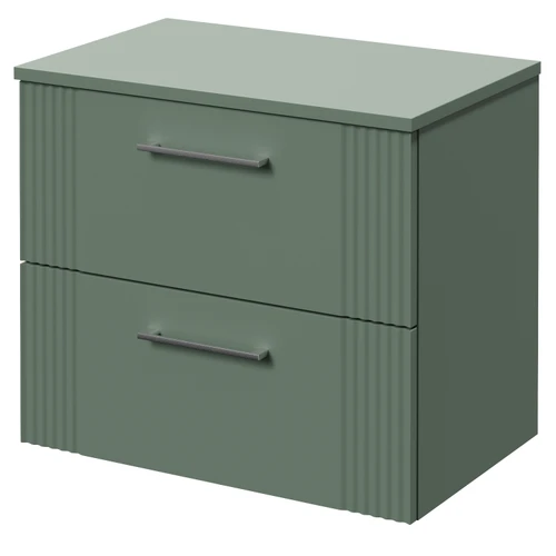 Avant Satin Green 600mm Wall Mounted 2 Drawer Vanity Unit for Countertop Basins Right Hand View