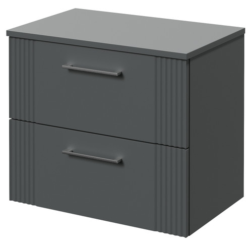 Avant Satin Grey 600mm Wall Mounted 2 Drawer Vanity Unit for Countertop Basins Right Hand View