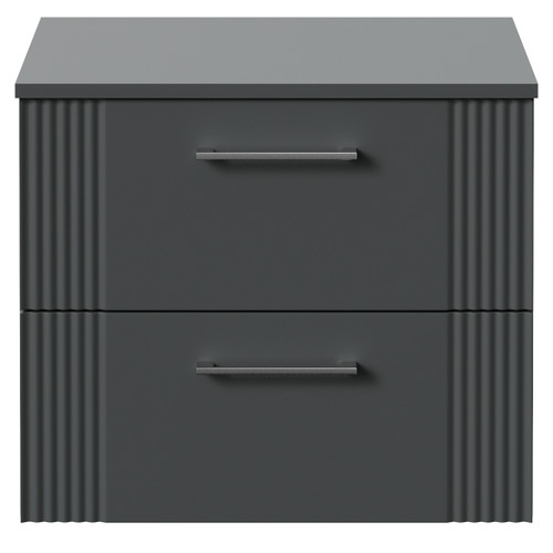 Avant Satin Grey 600mm Wall Mounted 2 Drawer Vanity Unit for Countertop Basins Front View