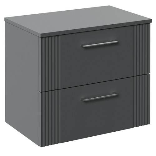 Avant Satin Grey 600mm Wall Mounted 2 Drawer Vanity Unit for Countertop Basins Left Hand View