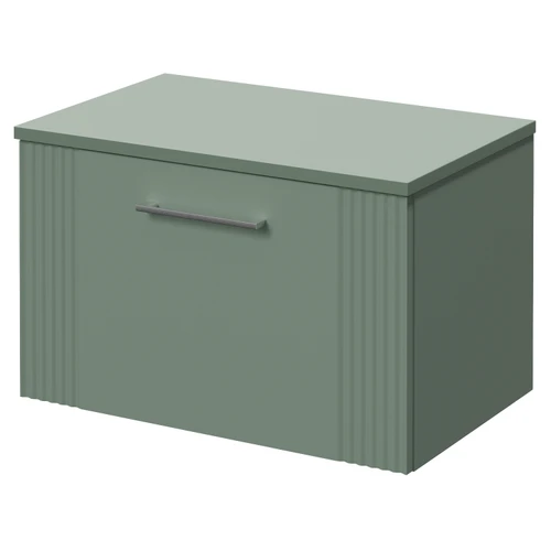 Avant Satin Green 600mm Wall Mounted Single Drawer Vanity Unit for Countertop Basins Right Hand View