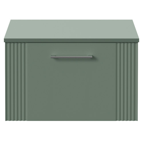 Avant Satin Green 600mm Wall Mounted Single Drawer Vanity Unit for Countertop Basins Front View