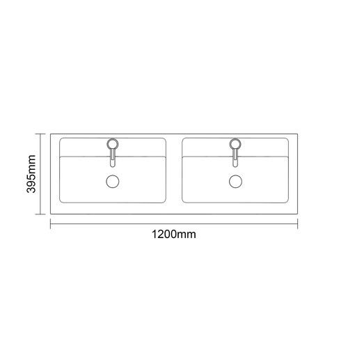 Avant Satin White 1200mm Wall Mounted 4 Drawer Vanity Unit with Double Lucia Basins Top Down Dimensions