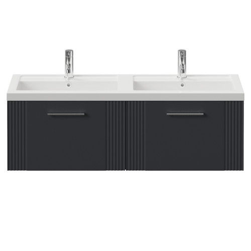 Avant Satin Anthracite 1200mm Wall Mounted 2 Drawer Vanity Unit with Double Lucia Basins Front View