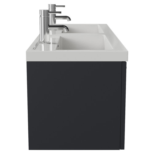 Avant Satin Anthracite 1200mm Wall Mounted 2 Drawer Vanity Unit with Double Lucia Basins Side View