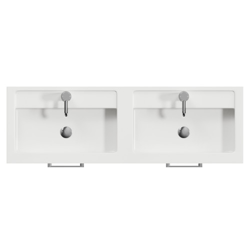 Avant Satin White 1200mm Wall Mounted 2 Drawer Vanity Unit with Double Lucia Basins Top View