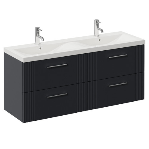 Avant Satin Anthracite 1200mm Wall Mounted 4 Drawer Vanity Unit with Double Glide Basins Left Hand View