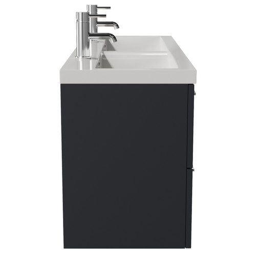 Avant Satin Anthracite 1200mm Wall Mounted 4 Drawer Vanity Unit with Double Glide Basins Side View