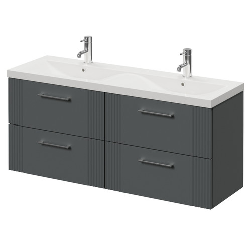 Avant Satin Grey 1200mm Wall Mounted 4 Drawer Vanity Unit with Double Glide Basins Right Hand View