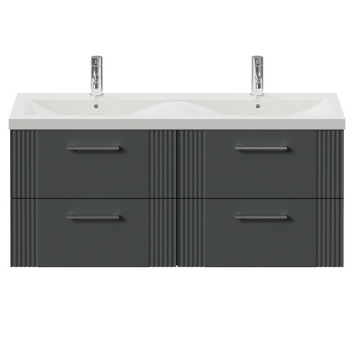 Avant Satin Grey 1200mm Wall Mounted 4 Drawer Vanity Unit with Double Glide Basins Front View