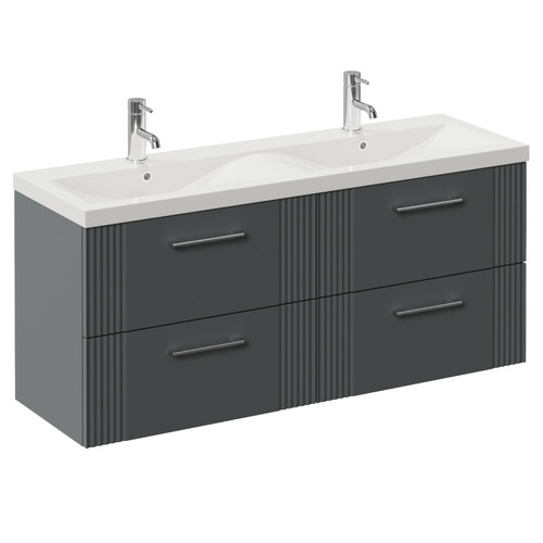 Avant Satin Grey 1200mm Wall Mounted 4 Drawer Vanity Unit with Double Glide Basins Left Hand View