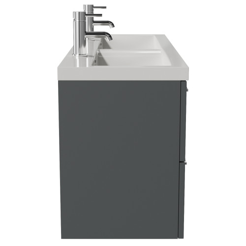 Avant Satin Grey 1200mm Wall Mounted 4 Drawer Vanity Unit with Double Glide Basins Side View