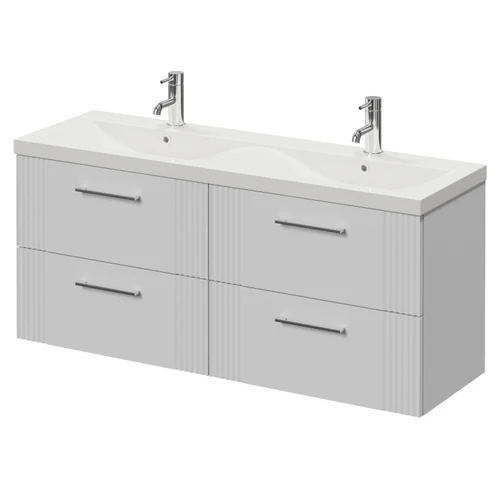 Avant Satin White 1200mm Wall Mounted 4 Drawer Vanity Unit with Double Glide Basins Right Hand View