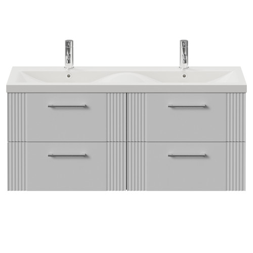 Avant Satin White 1200mm Wall Mounted 4 Drawer Vanity Unit with Double Glide Basins Front View