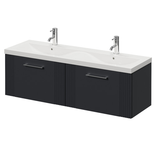 Avant Satin Anthracite 1200mm Wall Mounted 2 Drawer Vanity Unit with Double Glide Basins Right Hand View