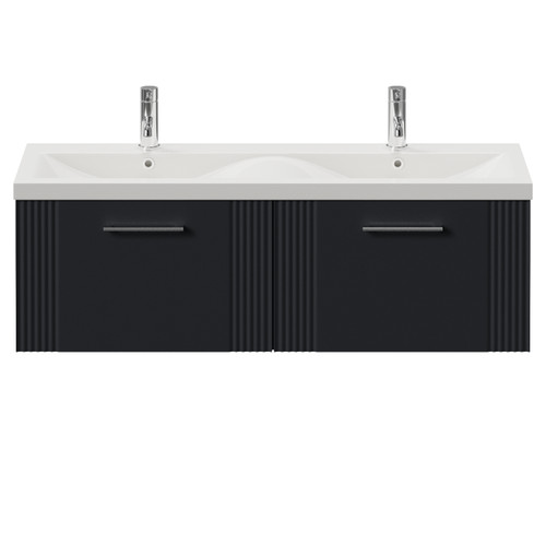 Avant Satin Anthracite 1200mm Wall Mounted 2 Drawer Vanity Unit with Double Glide Basins Front View