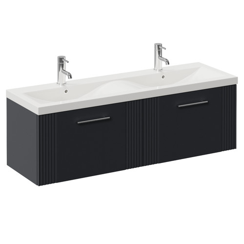 Avant Satin Anthracite 1200mm Wall Mounted 2 Drawer Vanity Unit with Double Glide Basins Left Hand View