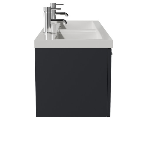 Avant Satin Anthracite 1200mm Wall Mounted 2 Drawer Vanity Unit with Double Glide Basins Side View