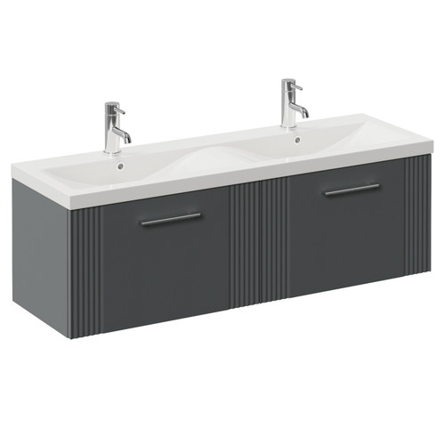 Avant Satin Grey 1200mm Wall Mounted 2 Drawer Vanity Unit with Double Glide Basins Left Hand View