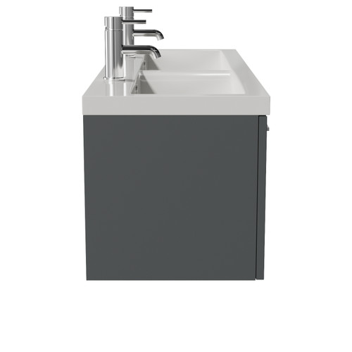 Avant Satin Grey 1200mm Wall Mounted 2 Drawer Vanity Unit with Double Glide Basins Side View