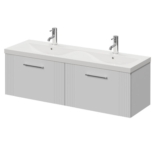 Avant Satin White 1200mm Wall Mounted 2 Drawer Vanity Unit with Double Glide Basins Right Hand View