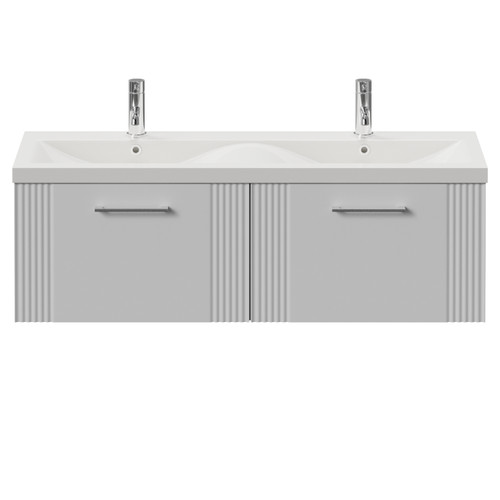 Avant Satin White 1200mm Wall Mounted 2 Drawer Vanity Unit with Double Glide Basins Front View