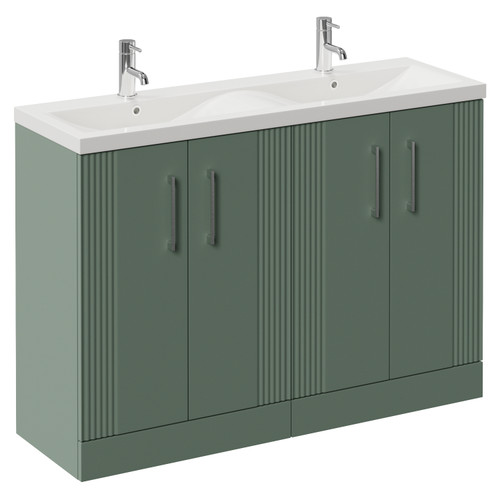 Avant Satin Green 1200mm 4 Door Vanity Unit with Double Glide Basins Left Hand View