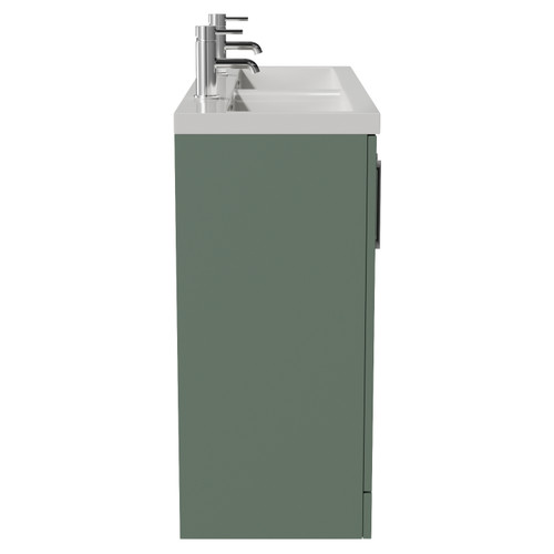 Avant Satin Green 1200mm 4 Door Vanity Unit with Double Glide Basins Side View