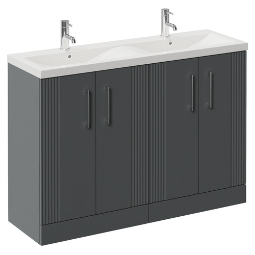 Avant Satin Grey 1200mm 4 Door Vanity Unit with Double Glide Basins Left Hand View