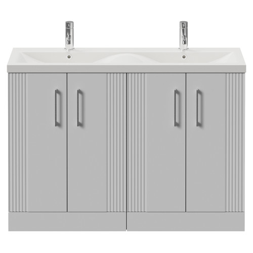 Avant Satin White 1200mm 4 Door Vanity Unit with Double Glide Basins Front View