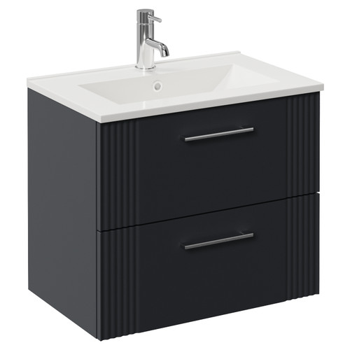 Avant Satin Anthracite 600mm Wall Mounted 2 Drawer Vanity Unit with Angel Basin Left Hand View