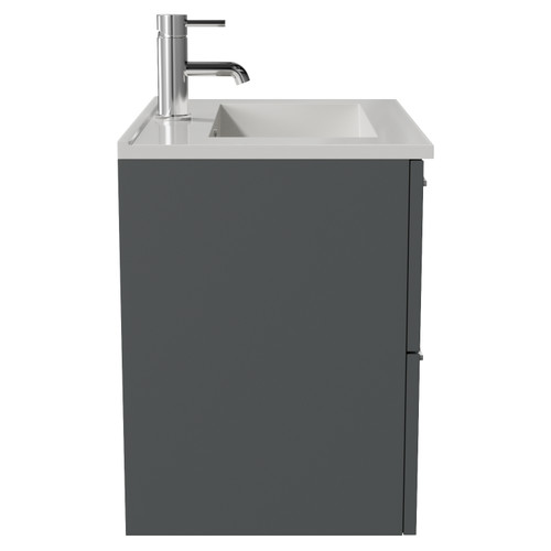 Avant Satin Grey 600mm Wall Mounted 2 Drawer Vanity Unit with Angel Basin Side View