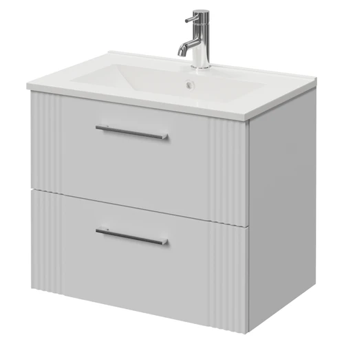 Avant Satin White 600mm Wall Mounted 2 Drawer Vanity Unit with Angel Basin Right Hand View