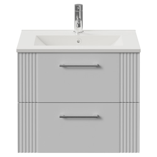 Avant Satin White 600mm Wall Mounted 2 Drawer Vanity Unit with Angel Basin Front View