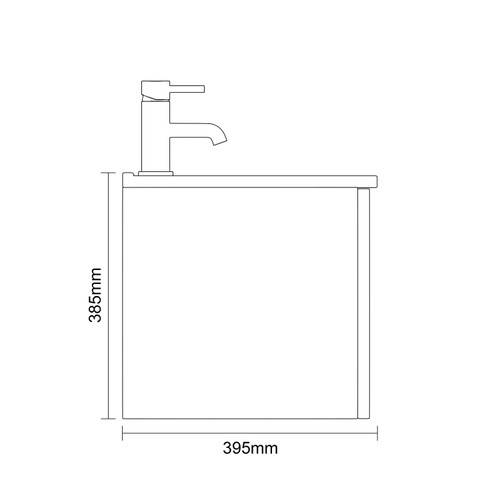 Avant Satin White 600mm Wall Mounted Single Drawer Vanity Unit with Angel Basin Side On Dimensions