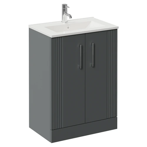 Avant Satin Grey 600mm 2 Door Vanity Unit with Angel Basin Left Hand View
