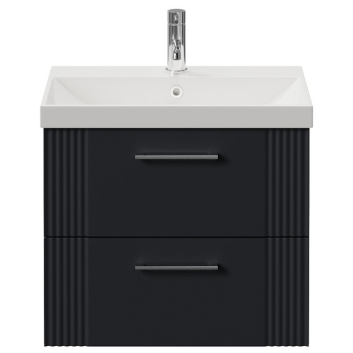 Avant Satin Anthracite 600mm Wall Mounted 2 Drawer Vanity Unit with Rimini Basin Front View