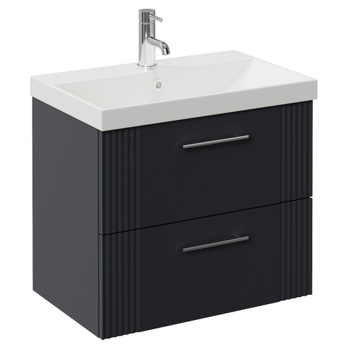 Avant Satin Anthracite 600mm Wall Mounted 2 Drawer Vanity Unit with Rimini Basin Left Hand View