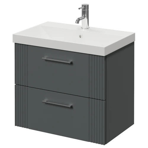 Avant Satin Grey 600mm Wall Mounted 2 Drawer Vanity Unit with Rimini Basin Right Hand View
