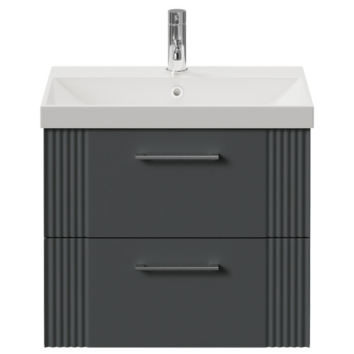 Avant Satin Grey 600mm Wall Mounted 2 Drawer Vanity Unit with Rimini Basin Front View